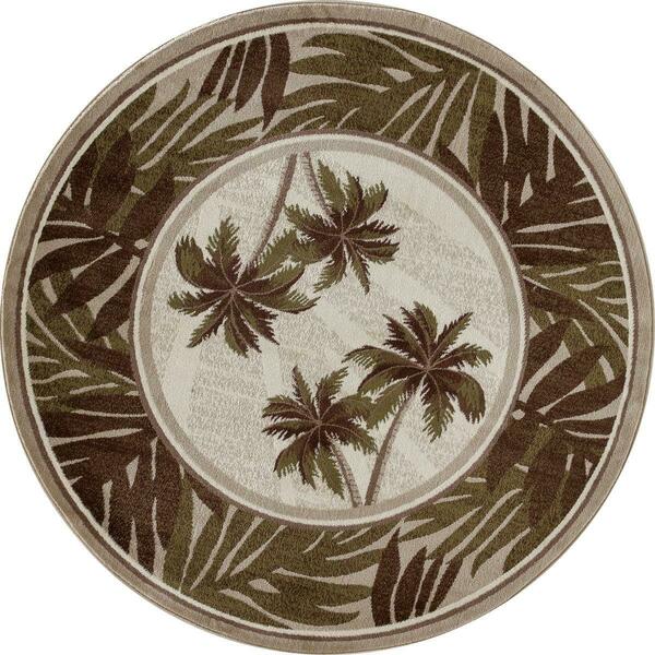 Art Carpet 8 Ft. Palm Coast Collection Frond Woven Round Area Rug, Beige 841864131380